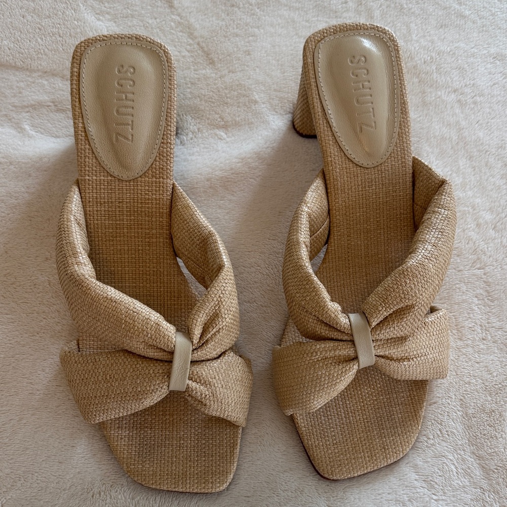 SCHUTZ Natural Woven Knotted Slide Heels